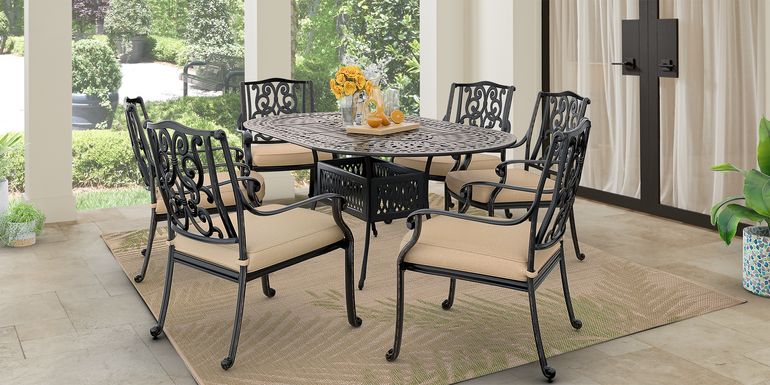 Cindy Crawford Home Lake Como Antique Bronze 7 Pc Oval Outdoor Dining Set with Mushroom Cushions