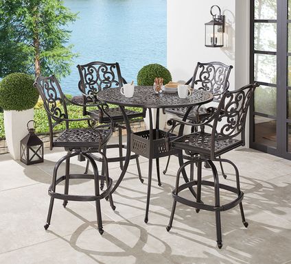 Cindy Crawford Home Lake Como Antique Bronze Round 5 Pc Outdoor Bar Height Dining Set