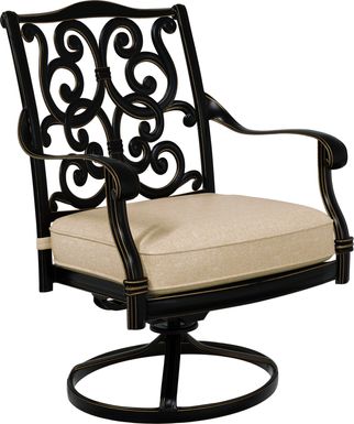 Cindy Crawford Home Lake Como Antique Bronze Swivel Rocker Arm Chair with Mushroom Cushion