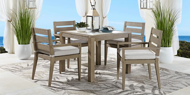 Cindy Crawford Home Lake Tahoe Gray 5 Pc Square Outdoor Dining Set with Beige Cushions