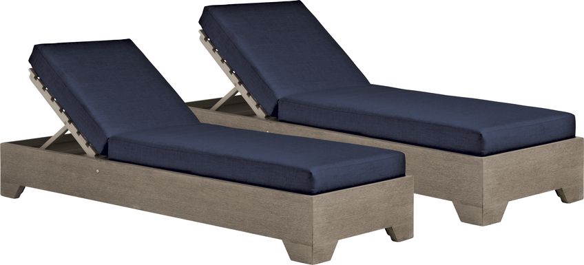 Cindy Crawford Home Lake Tahoe Gray Outdoor Chaise with Indigo Cushions, Set of 2