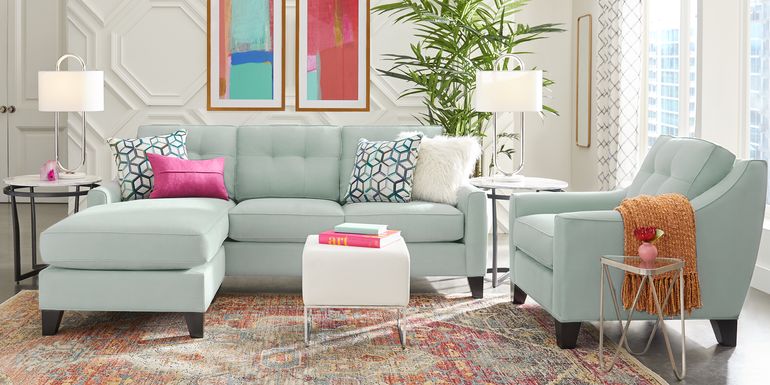 Cindy Crawford Home Madison Place Aqua Microfiber Chaise Sofa