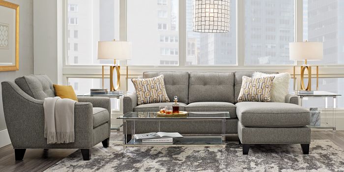 gray sectional with multiple lighting sources