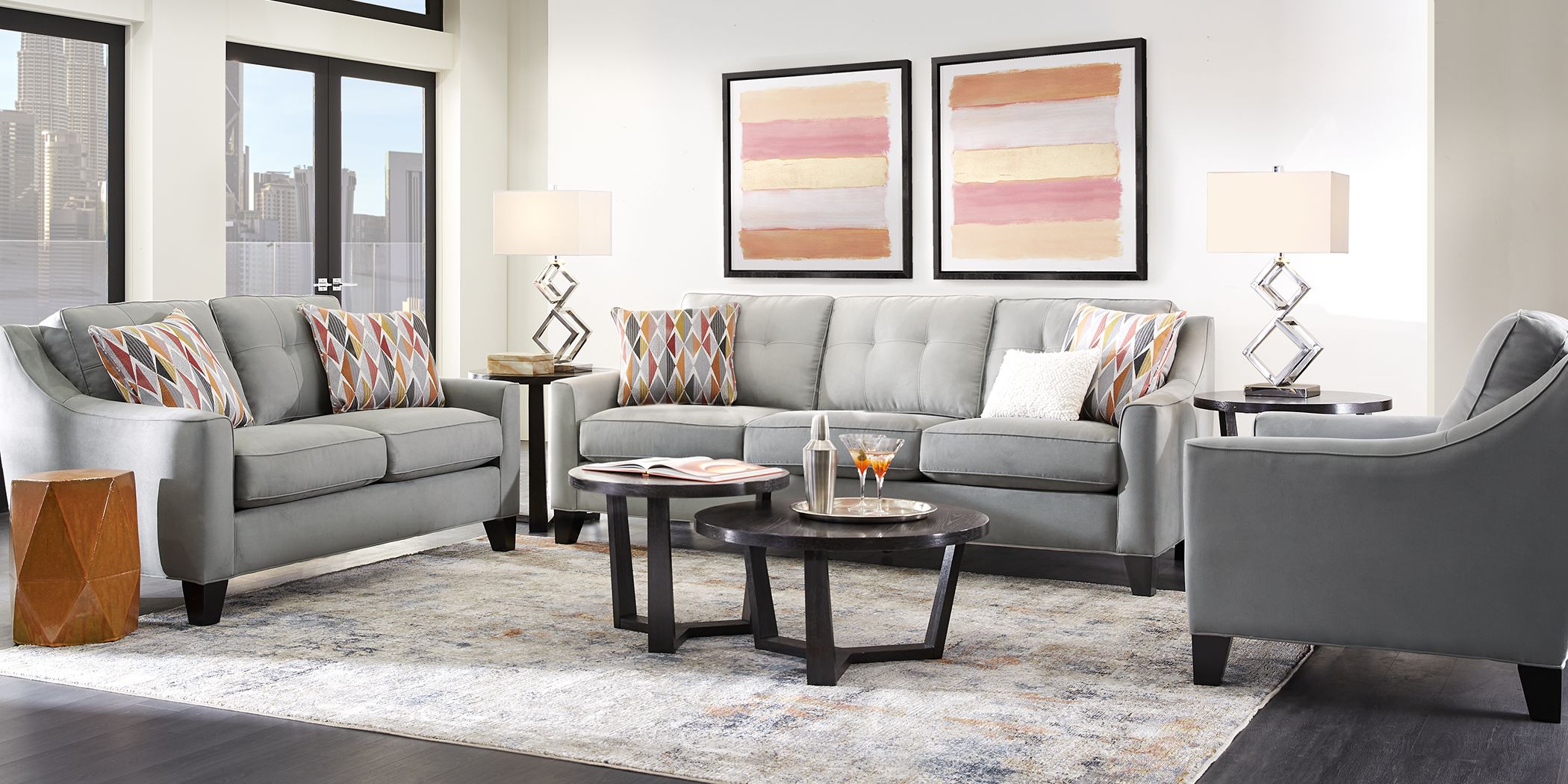 Cindy Crawford Home Madison Place Steel Microfiber 8 Pc Living Room Rooms To Go