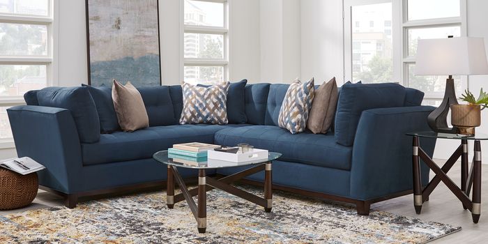 blue microfiber symmetrical sectional sofa