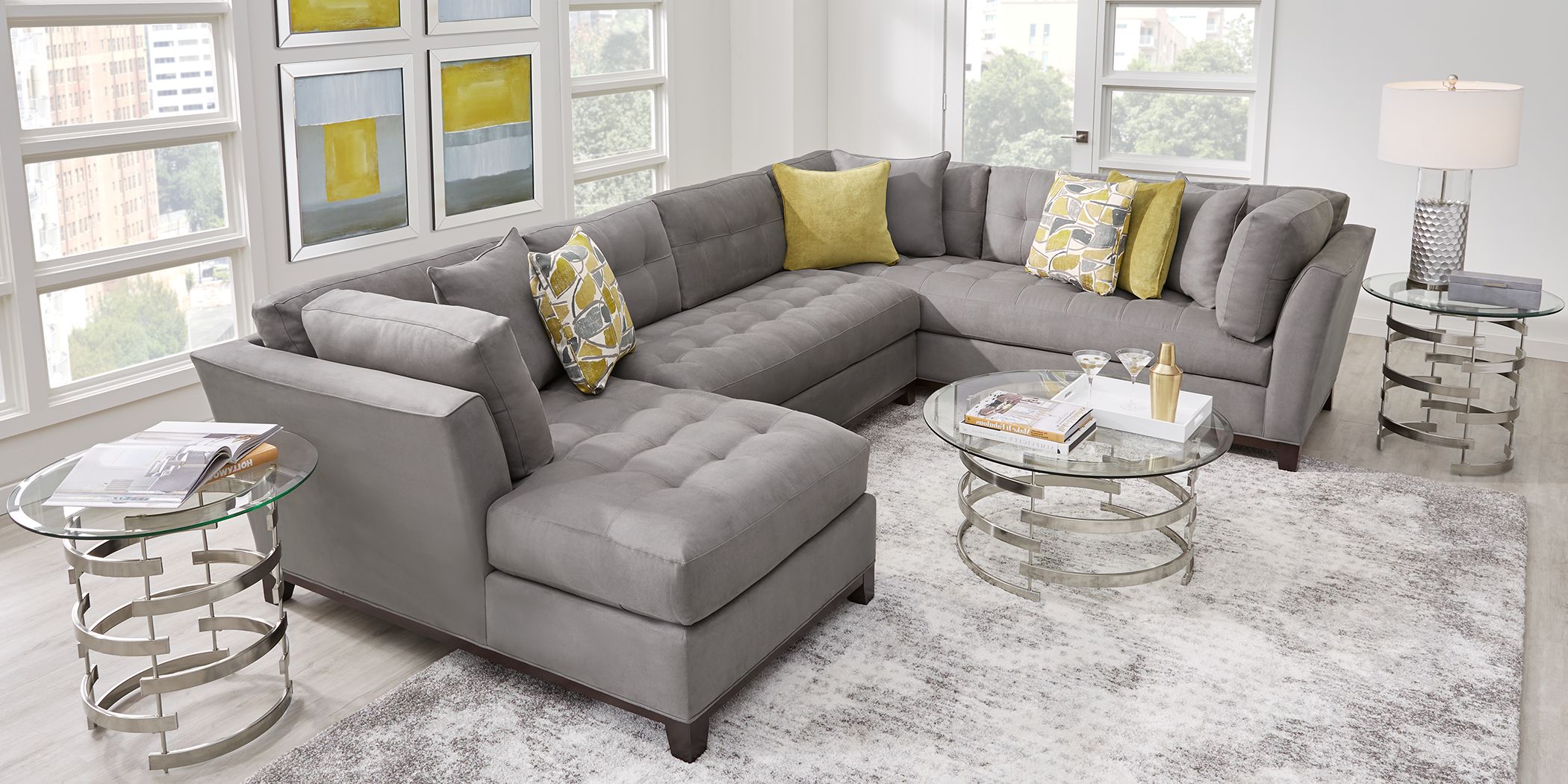 Cindy Crawford Home Metropolis Way Steel Microfiber 3 Pc Sectional