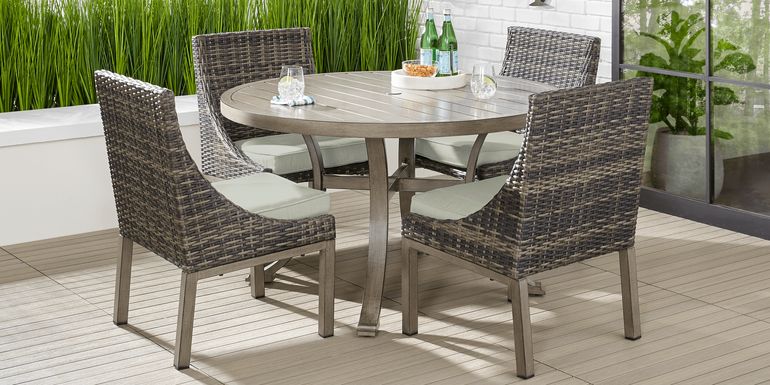 Cindy Crawford Home Montecello Gray 5 Pc 52 in. Round Outdoor Dining Set with Rollo Seafoam Cushions