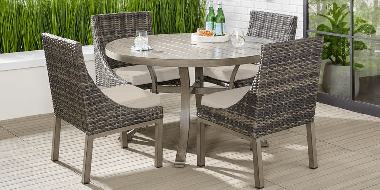 Cindy Crawford Home Montecello Gray 5 Pc 52 in. Round Outdoor Dining Set with Rollo Linen Cushions