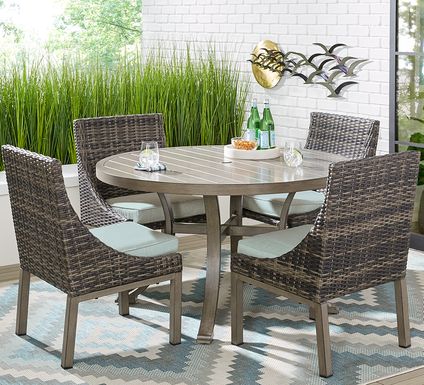 Cindy Crawford Home Montecello Gray 5 Pc 52 in. Round Outdoor Dining Set with Seafoam Cushions