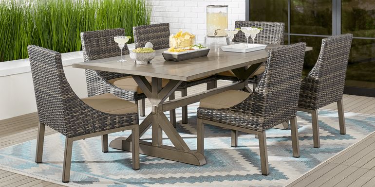 Cindy Crawford Home Montecello Gray 5 Pc 84 in. Rectangle Outdoor Dining Set with Pebble Cushions