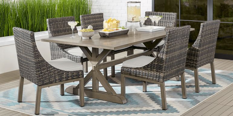 Cindy Crawford Home Montecello Gray 5 Pc Rectangle Outdoor Dining Set with Rollo Linen Cushions