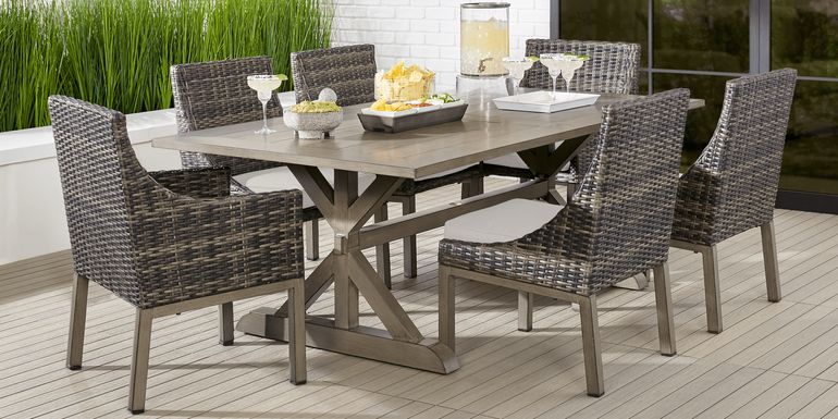 Cindy Crawford Home Montecello Gray 9 Pc Rectangle Outdoor Dining Set with Rollo Linen Cushions