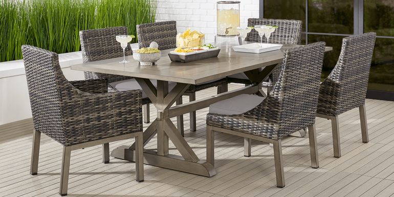Cindy Crawford Home Montecello Gray 9 Pc 105 in. Rectangle Outdoor Dining Set with Silver Cushions
