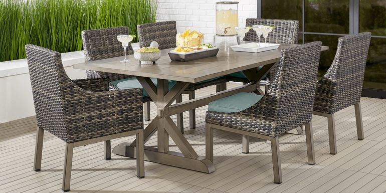 Cindy Crawford Home Montecello Gray 7 Pc 84 in. Rectangle Outdoor Dining Set with Seafoam Cushions