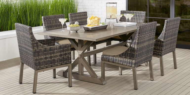 Cindy Crawford Home Montecello Gray 9 Pc 105 in. Rectangle Outdoor Dining Set with Pebble Cushions