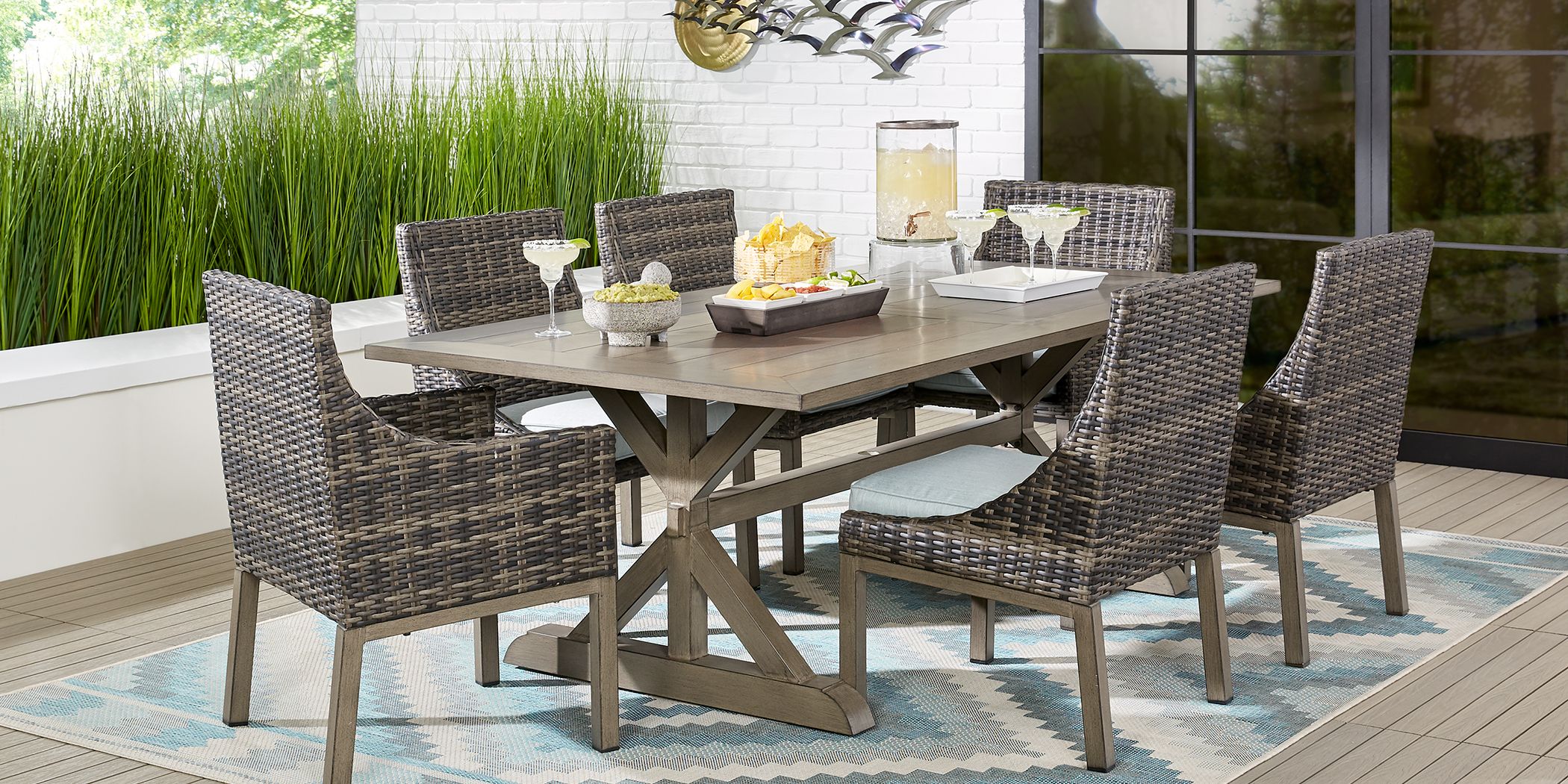 Outdoor 9 Piece Patio Dining Sets, Wooden Outdoor Dining Set With Cushions