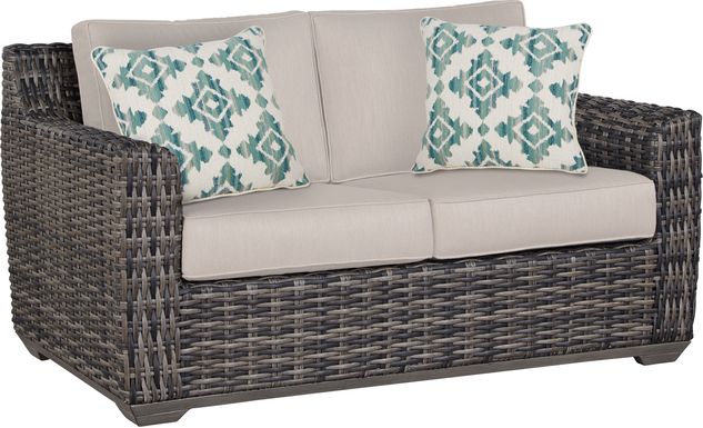 Cindy Crawford Home Montecello Gray Outdoor Loveseat with Rollo Linen Cushions