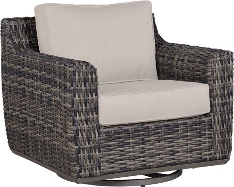 Cindy Crawford Home Montecello Gray Outdoor Swivel Rocker Chair with Rollo Linen Cushions
