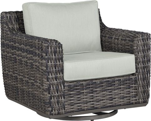 Cindy Crawford Home Montecello Gray Outdoor Swivel Rocker Chair with Rollo Seafoam Cushions