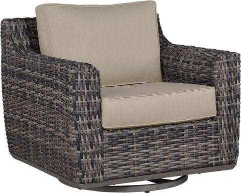Cindy Crawford Home Montecello Gray Outdoor Swivel Rocker Chair with Pebble Cushions