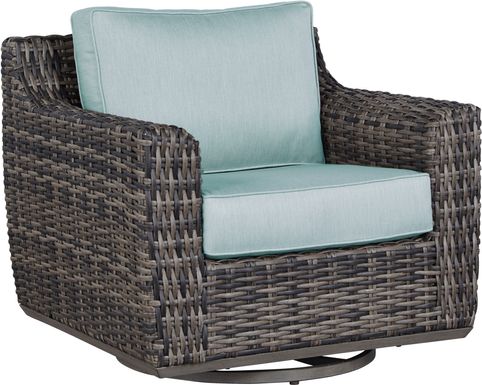 Cindy Crawford Home Montecello Gray Outdoor Swivel Rocker Chair with Seafoam Cushions