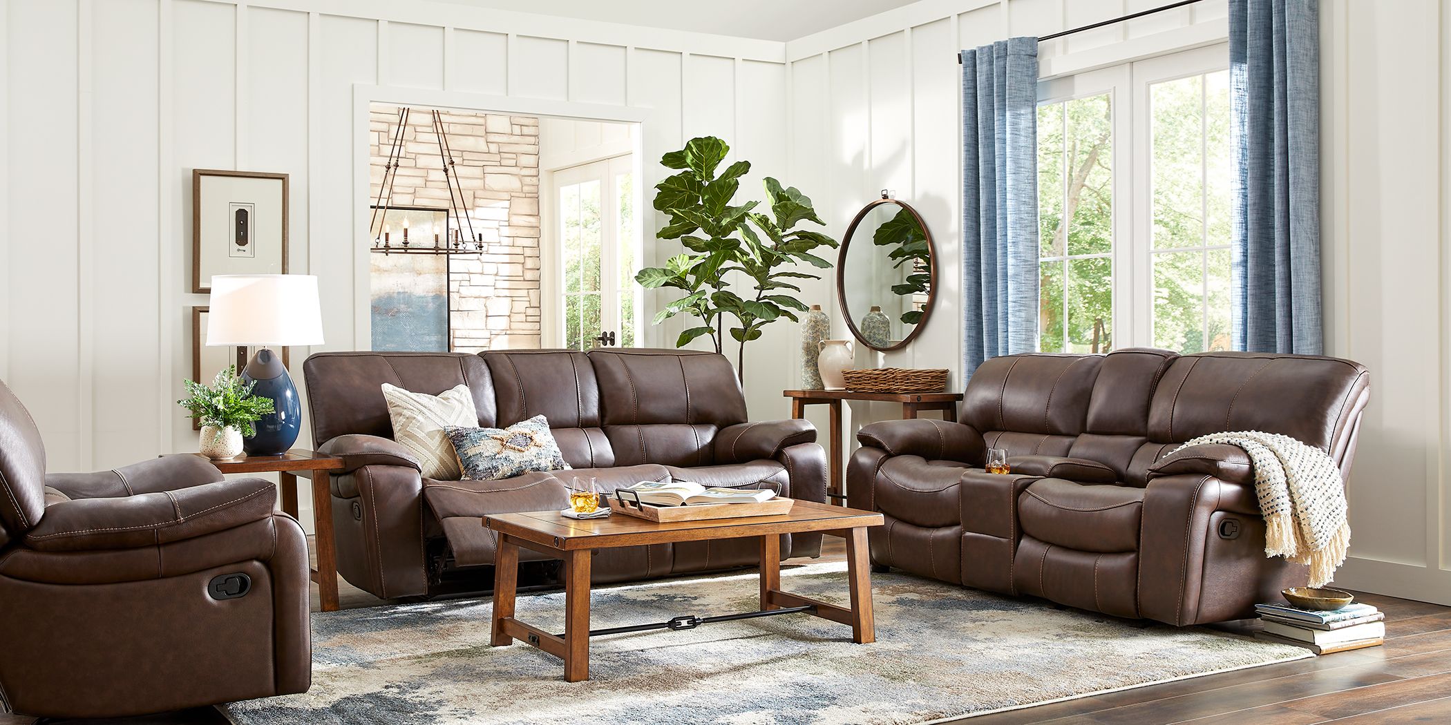 Cindy Crawford Home Leather Furniture, Cindy Crawford Home Calvano Brown Leather 3 Pc Living Room