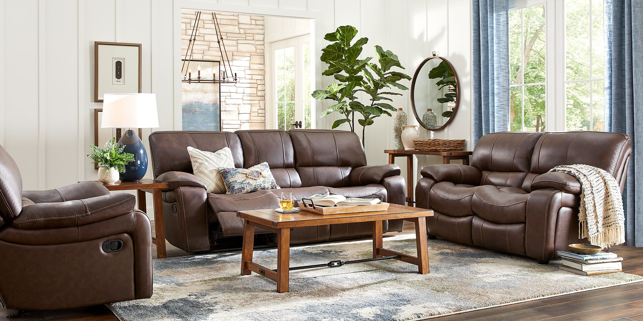 Cindy Crawford Home San Gabriel Brown Leather 6 Pc Living Room With   Cindy Crawford Home San Gabriel Brown Leather 6 Pc Living Room With Reclining Sofa 1048727P Image Room