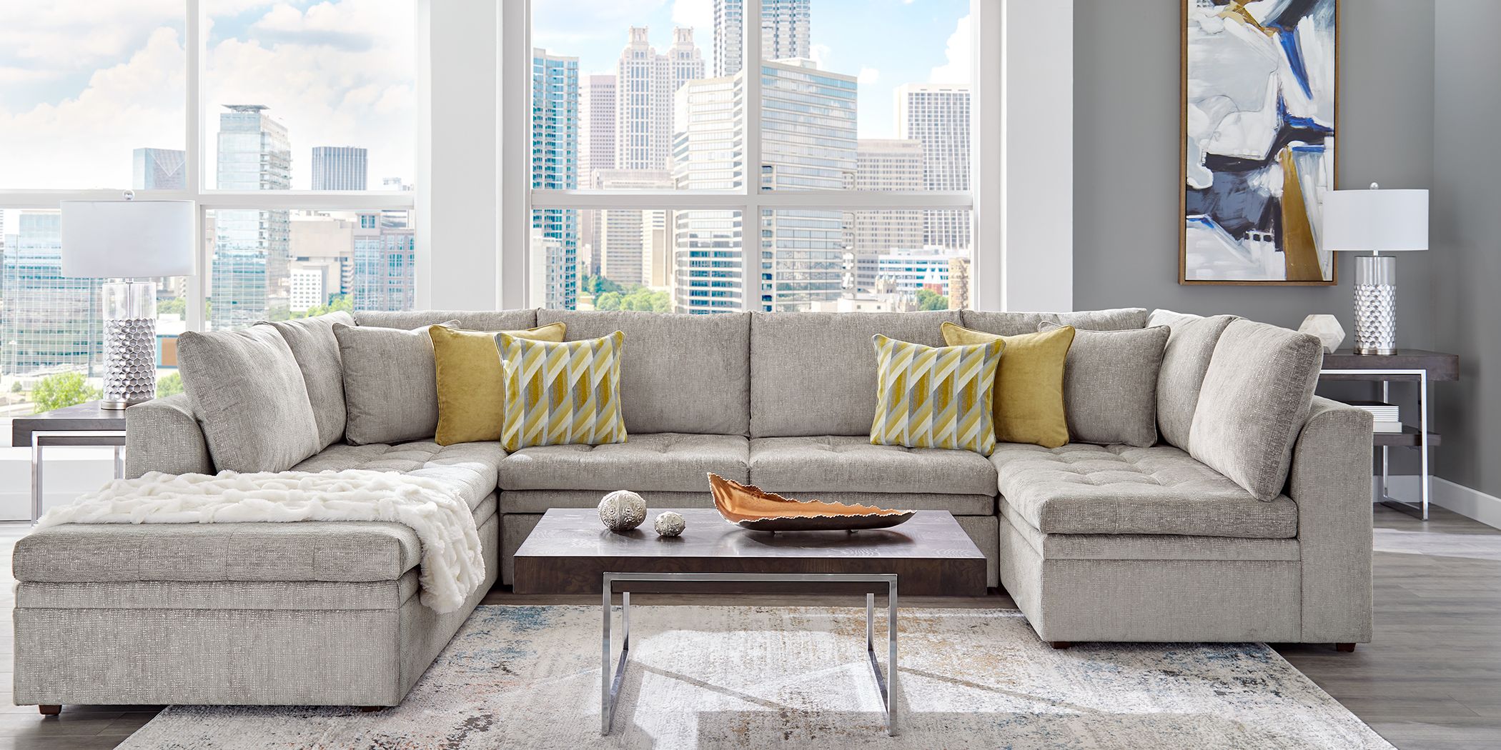 Cindy Crawford Home Sheridan Square Gray 3 Pc Sleeper Sectional - Rooms