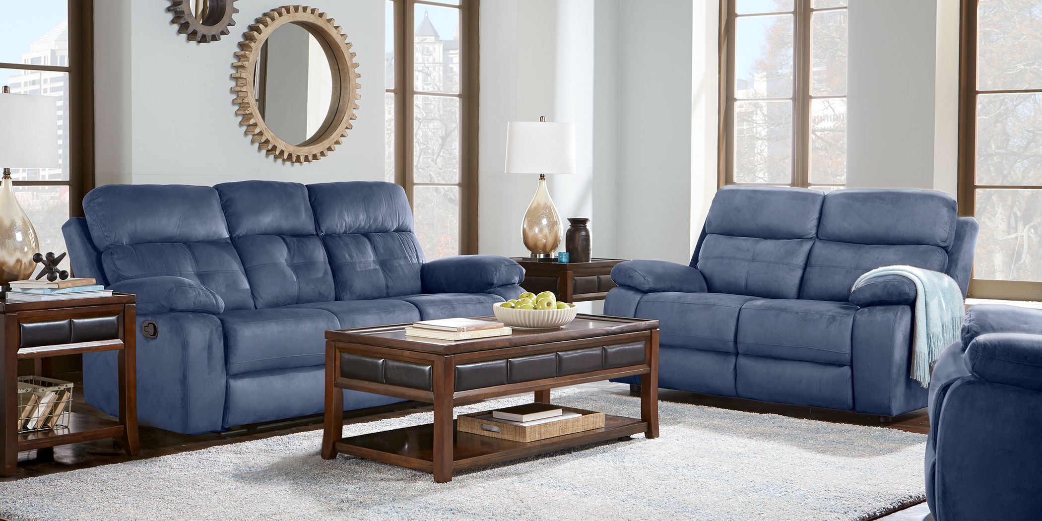 Corinne Blue 3 Pc Living Room with Reclining Sofa - Rooms To Go