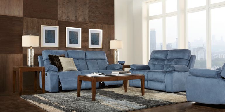 Corinne Blue 3 Pc Living Room with Reclining Sofa
