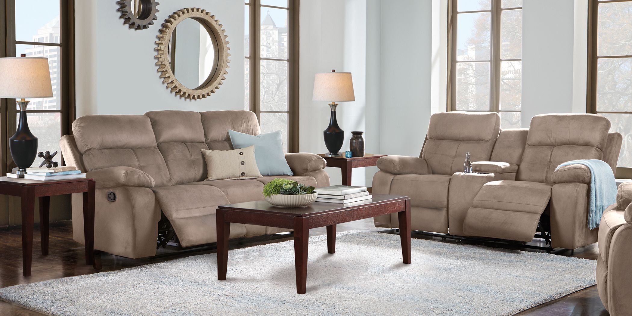 Corinne Stone 5 Pc Living Room with Reclining Sofa - Rooms To Go