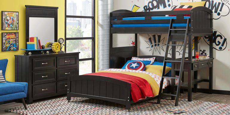 Kids Cottage Colors Black Twin/Full Loft Bunk Bed with Desk