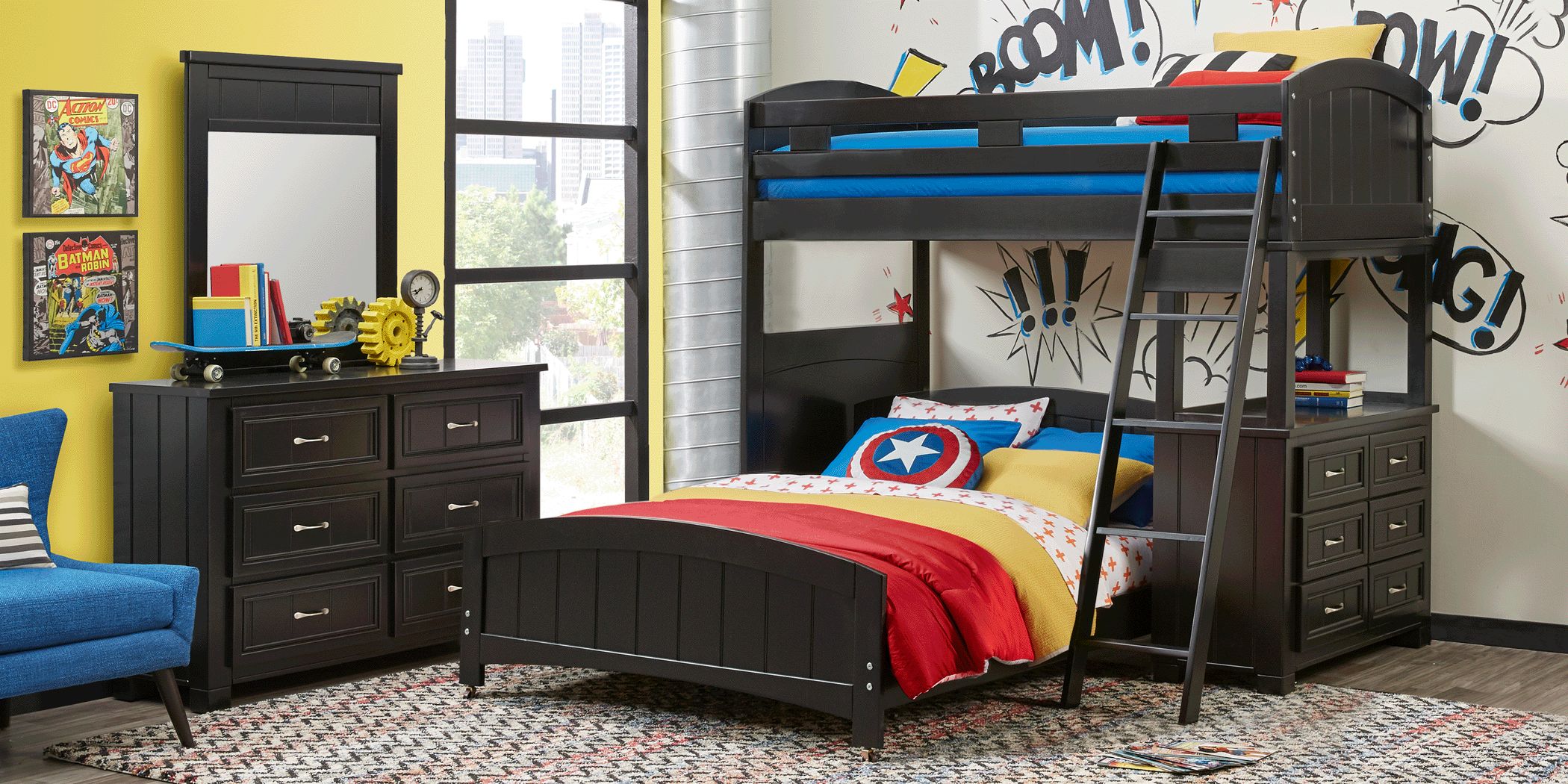black bunk bed twin over full
