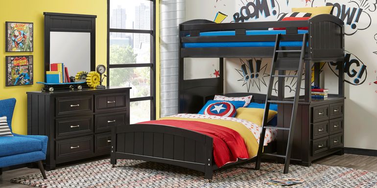 Kids Cottage Colors Black Twin/Full Loft Bunk Bed with Dresser
