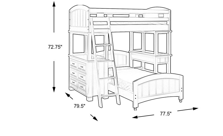 Cottage Colors Black Twin Loft Bunk with Desk and Dresser Rooms To Go