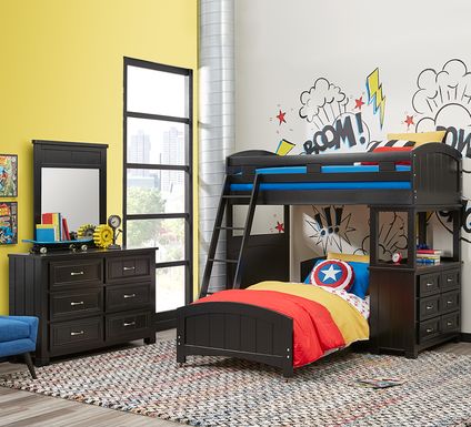 Cottage Colors Black Twin/Twin Loft Bunk Bed with Dresser