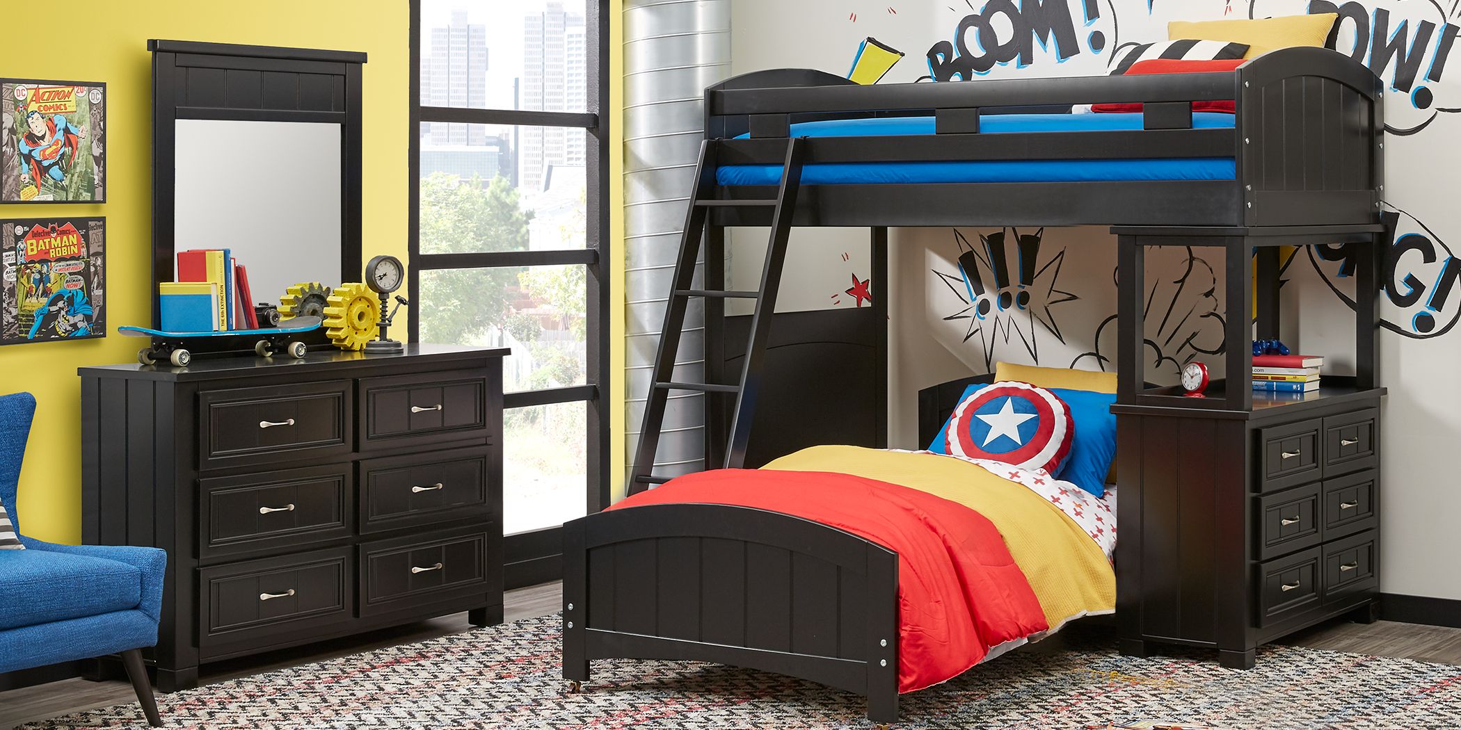 Cottage Colors Black Twin Twin Loft Bunk Bed With Dresser Rooms To Go