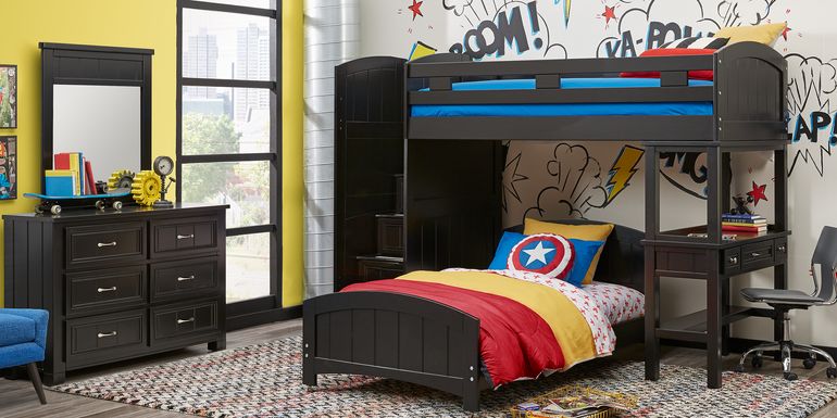 Kids Cottage Colors Black Twin/Twin Step Bunk with Desk