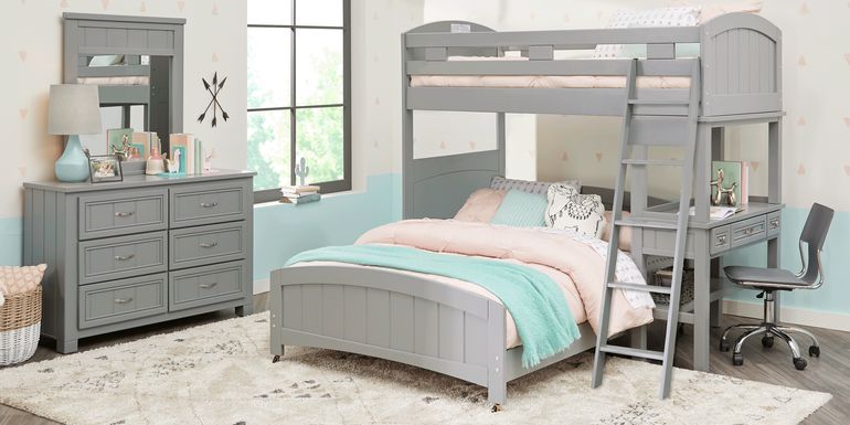 Cottage Colors Gray Twin/Full Loft Bunk Bed with Desk