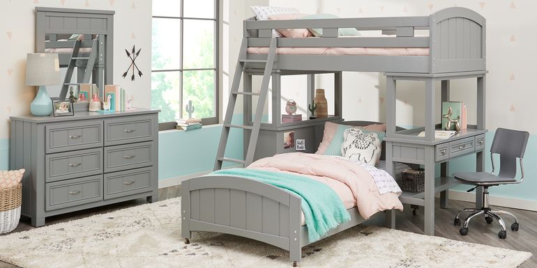 Cottage Colors Gray Twin Loft Bunk with Desk and Dresser