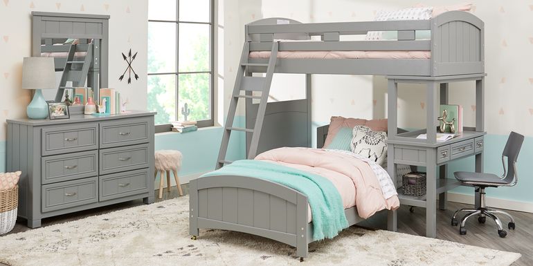 Cottage Colors Gray Twin/Twin Loft Bunk Bed with Desk