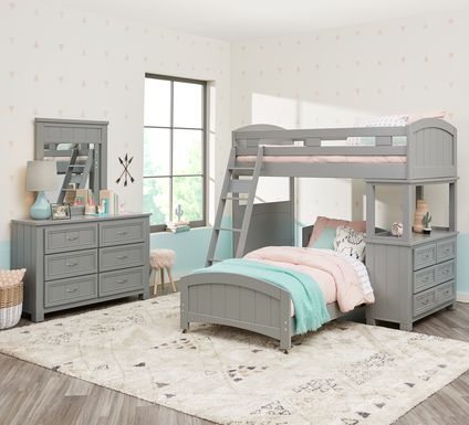 Cottage Colors Gray Twin/Twin Loft Bunk Bed with Dresser