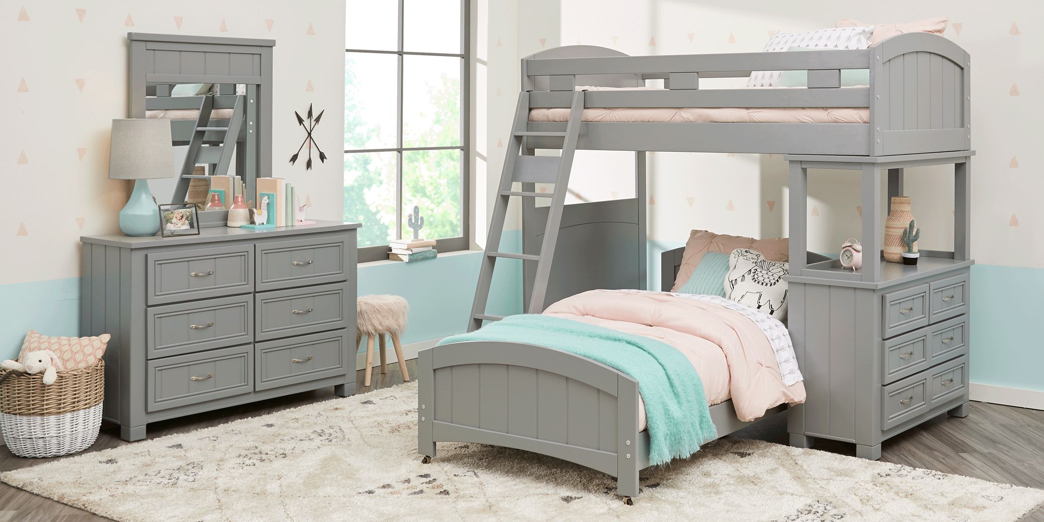 Cottage Colors Gray Twin Loft Bunk, Twin Bunk Bed With Dresser