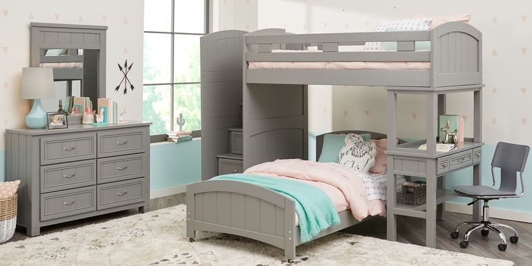 Cottage Colors Gray Twin/Twin Step Bunk Bed with Desk