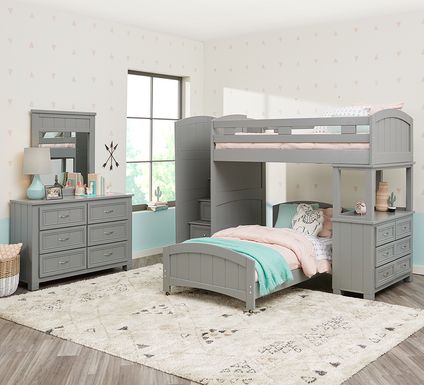 Cottage Colors Gray Twin/Twin Step Bunk Bed with Dresser