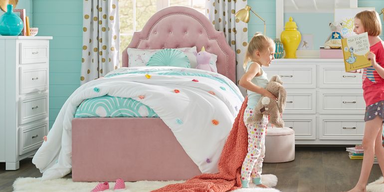 Kids Cottage Colors Pink 5 Pc Twin Bedroom with Upholstered Bed