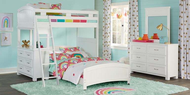 Cottage Colors White Twin/Full Loft Bunk Bed with Dresser