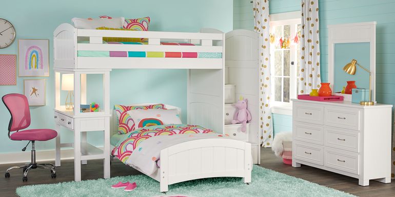 Cottage Colors White Twin/Twin Step Bunk with Desk
