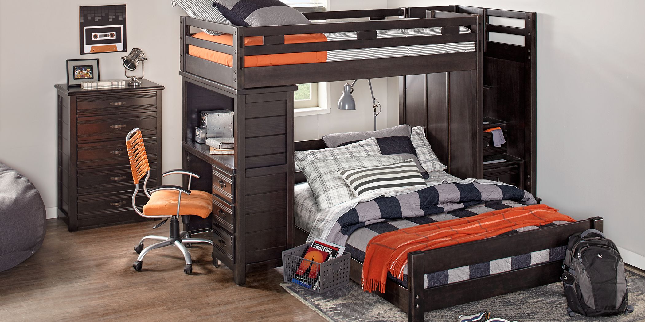 Creekside Charcoal Twin Full Step Bunk, Creekside Stone Wash Twin Twin Step Bunk Bed With Desk