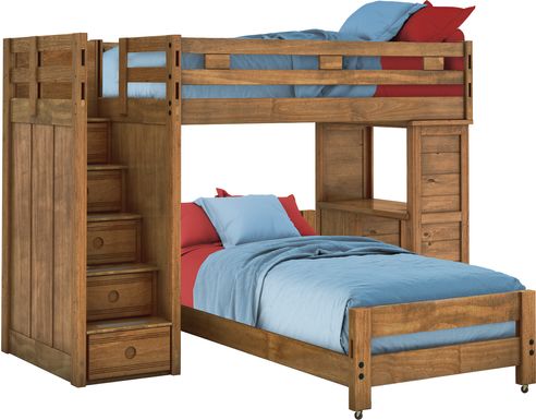 Creekside Chestnut Twin Step Bunk, Creekside Twin Over Full Bunk Bed